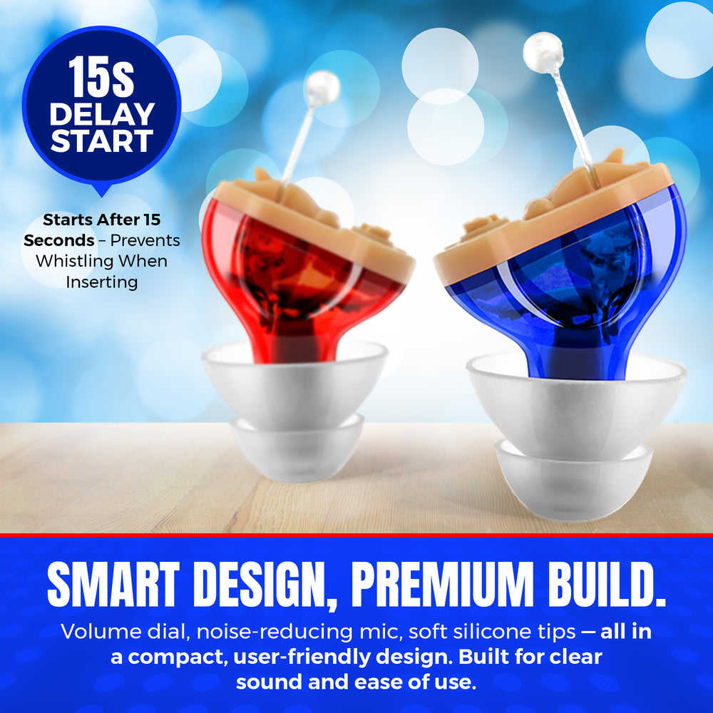 Premium Digital Hearing Aids for Seniors - Invisible in Canal (CIC) In-Ear Mini Sound Enhancer Set, Near-Invisible, Noise Cancelling, Personal Sound Hearing Aids - Pair - MZ-21