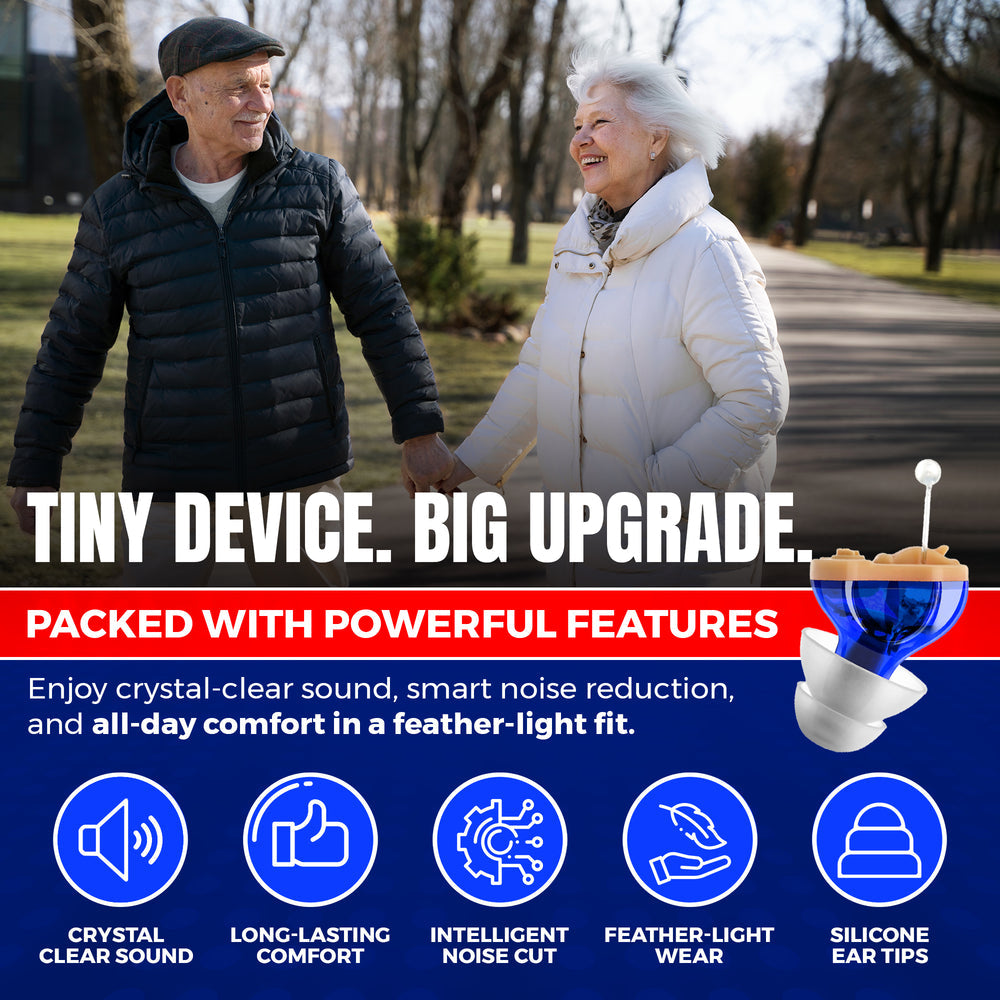 Premium Digital Hearing Aids for Seniors - Invisible in Canal (CIC) In-Ear Mini Sound Enhancer Set, Near-Invisible, Noise Cancelling, Personal Sound Hearing Aids - Pair - MZ-21