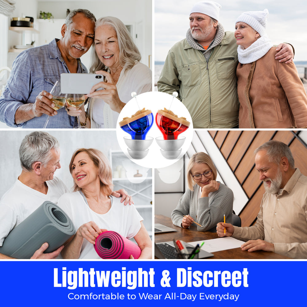 Premium Digital Hearing Aids for Seniors - Invisible in Canal (CIC) In-Ear Mini Sound Enhancer Set, Near-Invisible, Noise Cancelling, Personal Sound Hearing Aids - Pair - MZ-21