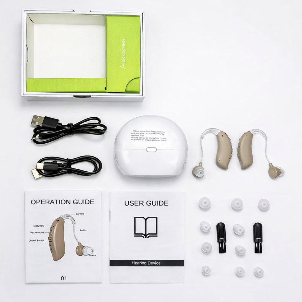 Digital Hearing Aids, Rechargeable, Behind The Ear PSAP with Charging Dock, 2-Pack