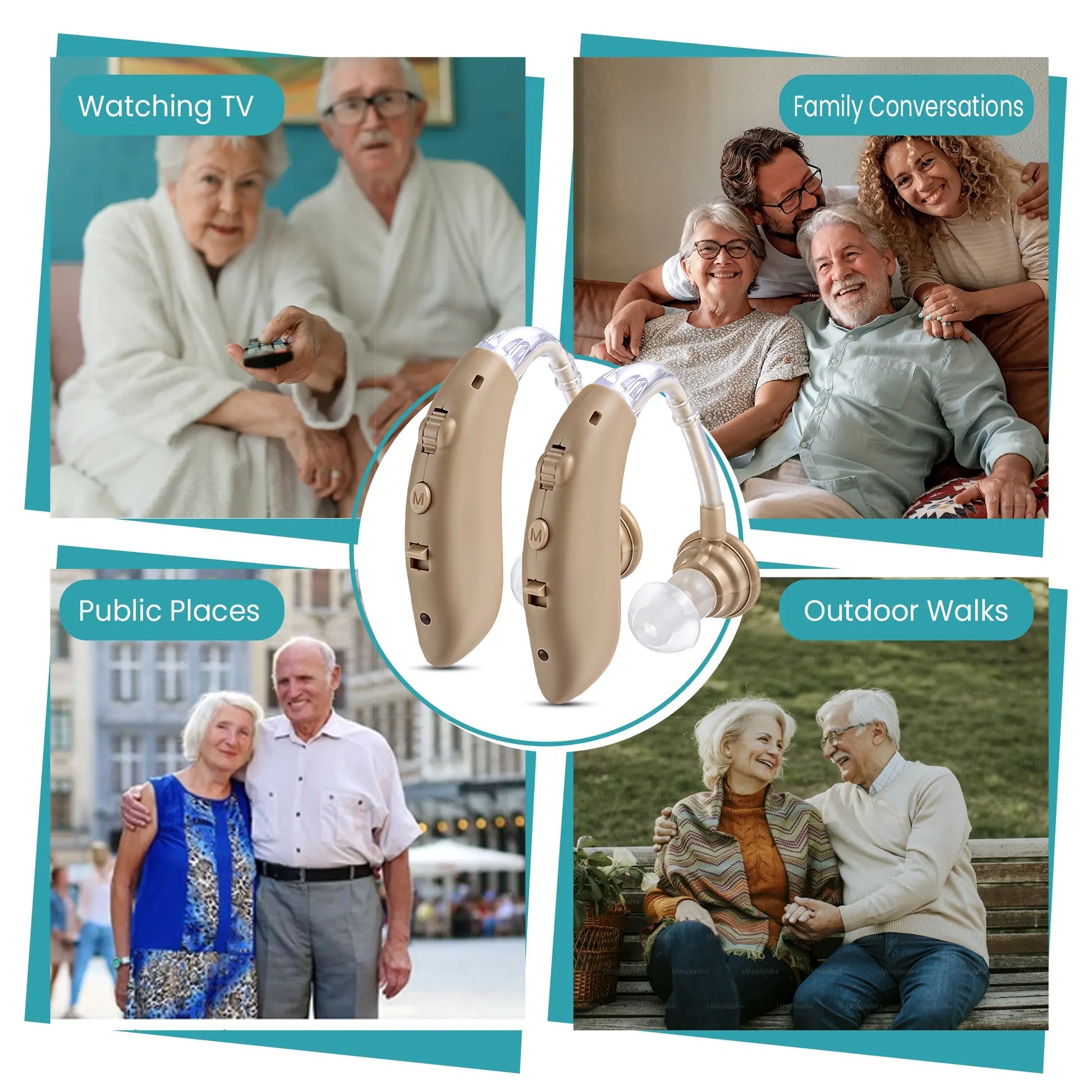 Digital Hearing Aids, Rechargeable, Behind The Ear PSAP with Charging Dock, 2-Pack