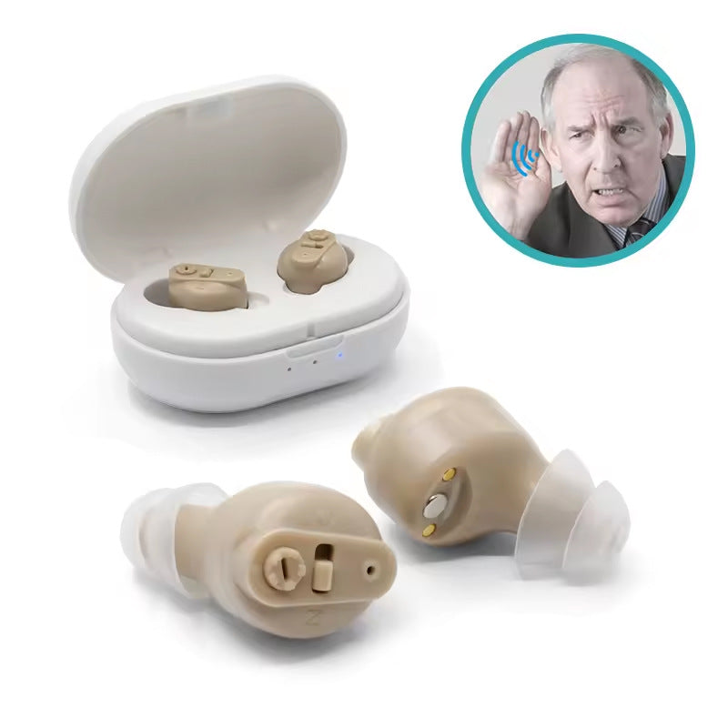 Premium Digital Hearing Aids for Seniors - Invisible in Canal (CIC) In-Ear Mini Sound Enhancer Set, Near-Invisible, Noise Cancelling, Personal Sound Hearing Aids - Pair - MZ-21