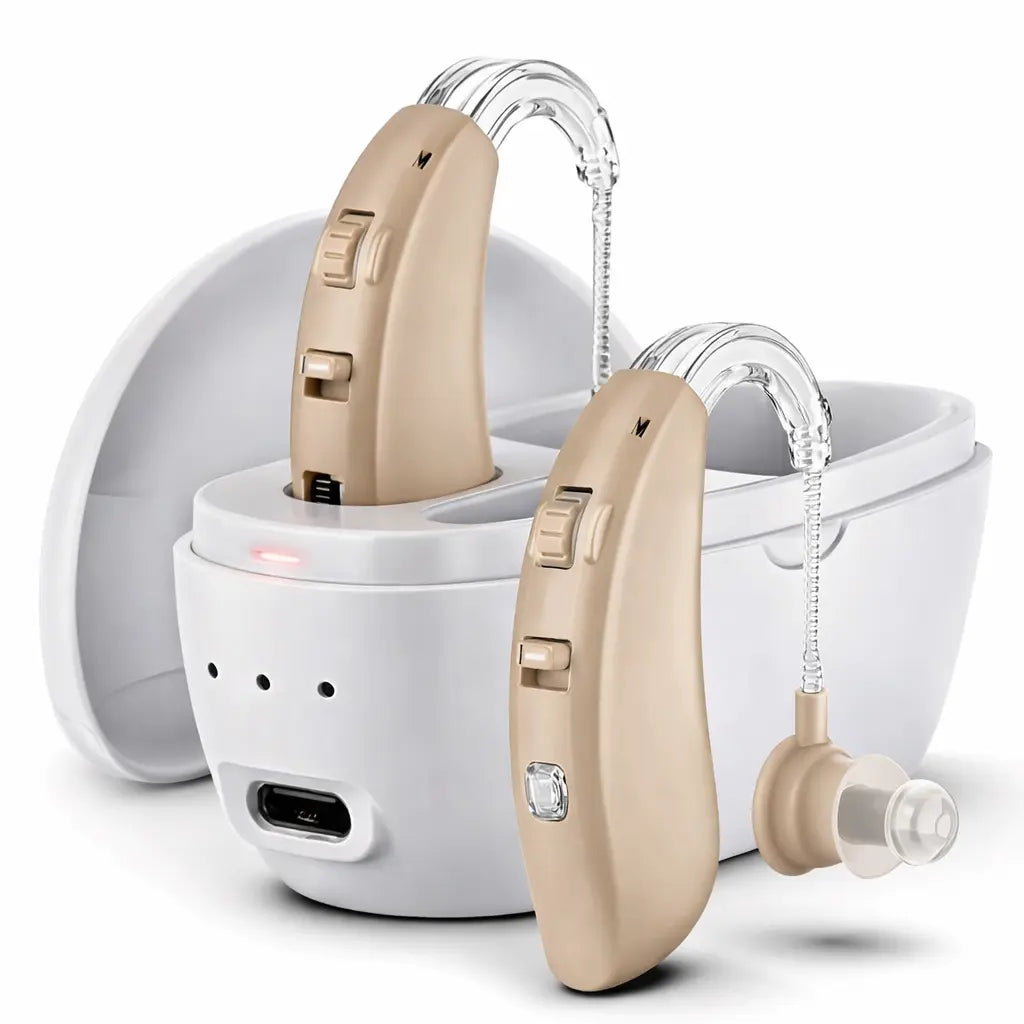 Digital Hearing Aids, Rechargeable, Behind The Ear PSAP with Charging Dock, 2-Pack